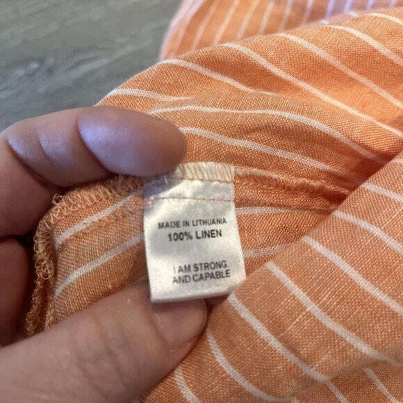Flax 100% Linen Tank Top Size M Orange Stripe Relaxed Fit Lightweight Summer - Picture 3 of 4